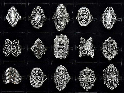 Wholesale Jewelry Lots 10ps Mixed Style Tibet Silver Vintage Rings Free Shipping