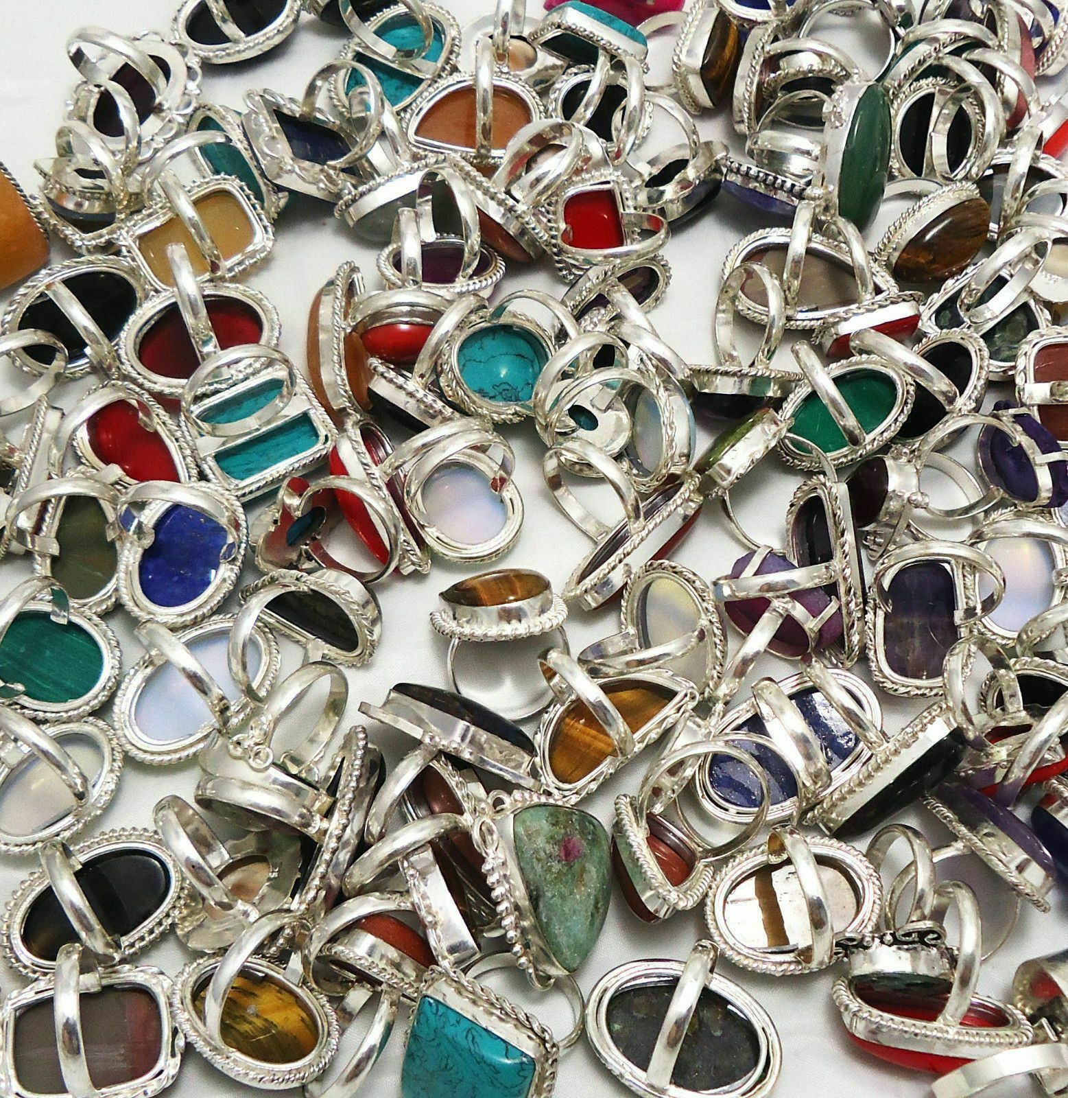 Wholesale Lot 5 Pcs Multi Color Gemstone 925 Silver Plated Rings Hl-16-025