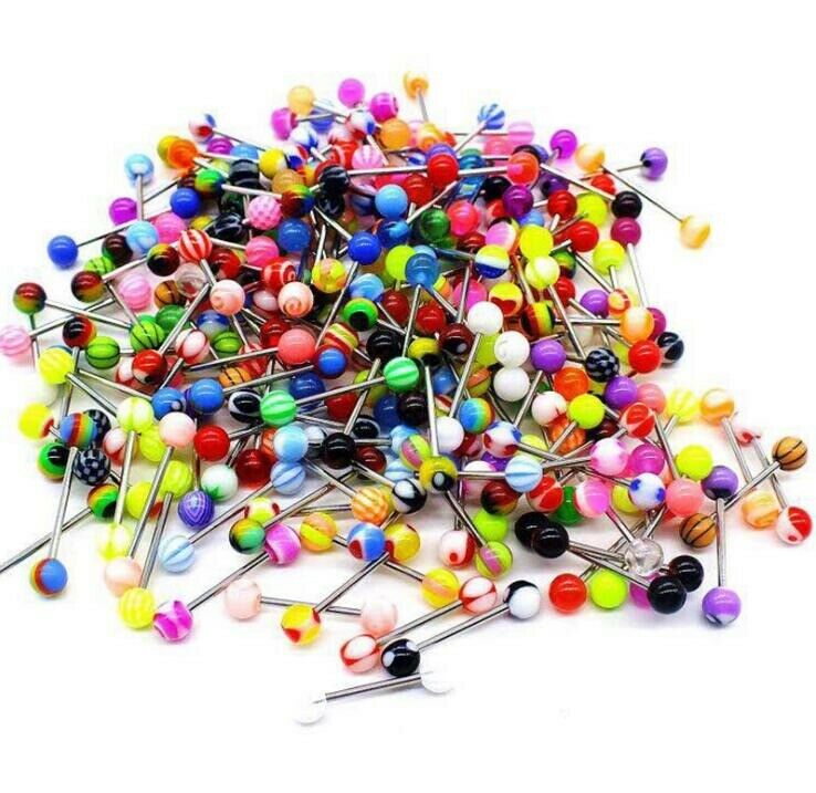 Lot 100pcs Tongue Navel Rings Mixed Color Stainless Barbell Wholesale New