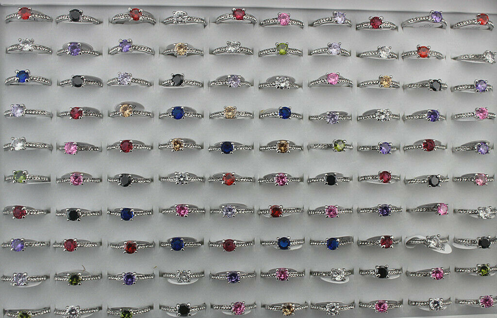 30pcs Charm Wedding Cubic Zirconia Rings Mixed Lots Rhinestone Women Lady's Ring