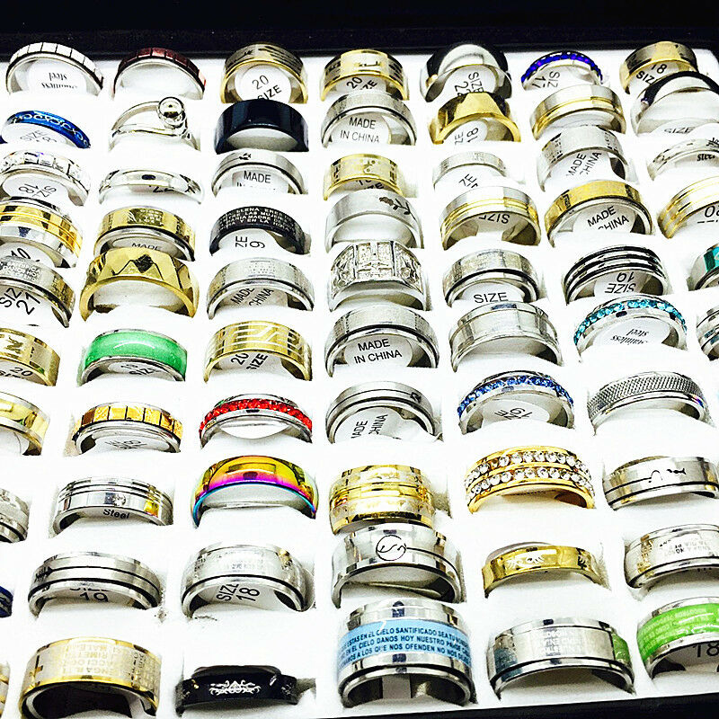 Wholesale Lots 100pcs Mix Styles Men's Women's Fashion Top Stainless Steel Rings