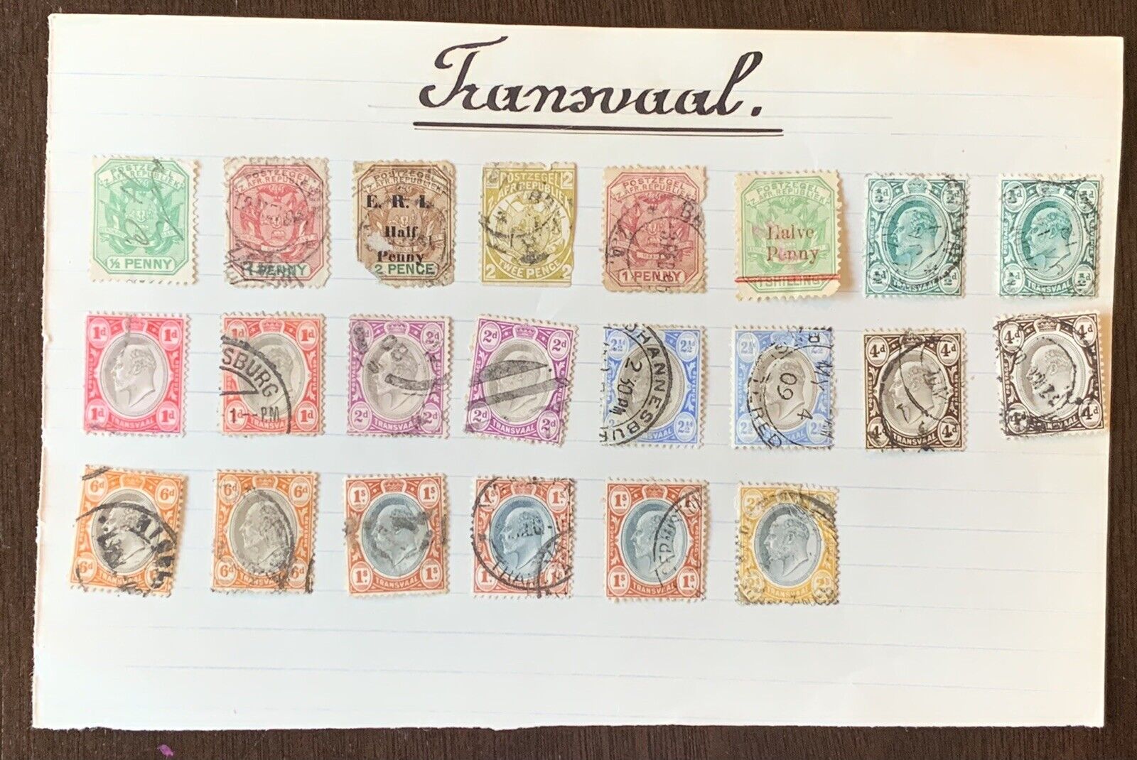 Early Transvaal Stamp Lot On Partial Page. E.r.i, King Edward, Overprint & More