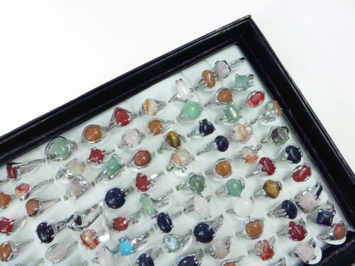 15pc Genuine Agate Stone Semi Precious Stone Rings Bulk Lot Jewelry