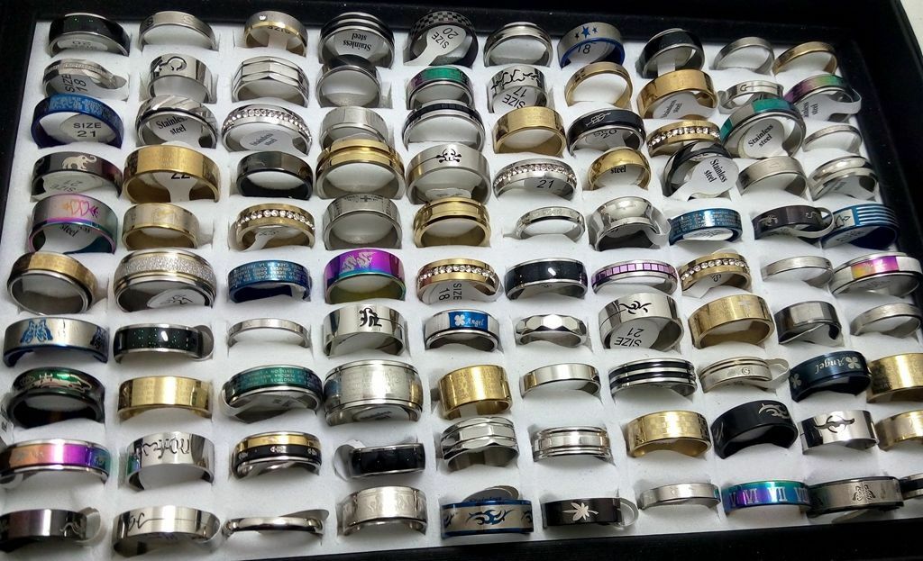 New 50pcs Mix Lot Stainless Steel Rings Wholesale Men Women Fashion Jewelry Lot