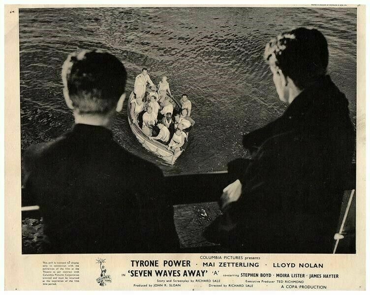 Seven Waves Away Orig Lobby Card Tyrone Power Mai Zetterling Lifeboat Survivors