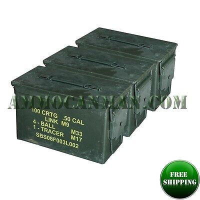 3-pack! Three 50 Cal Grade 1 Ammo Cans M2a1 5.56 Empty Ammunition Cans