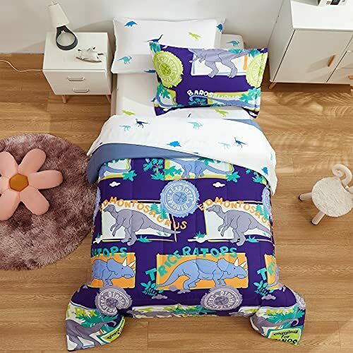 Kids Bedding Sets For Boysedding, 7 Pieces Bed In A Bag, Full/queen Dinosaur B