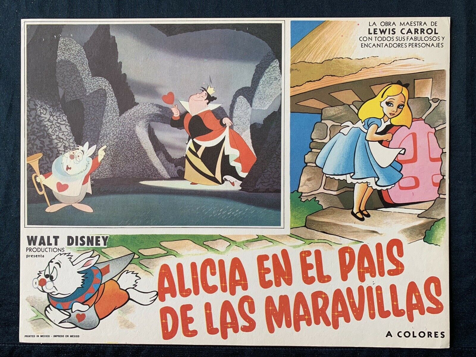 Alice On Wonderland Disney 1951 Vintage Mexican Lobby Card