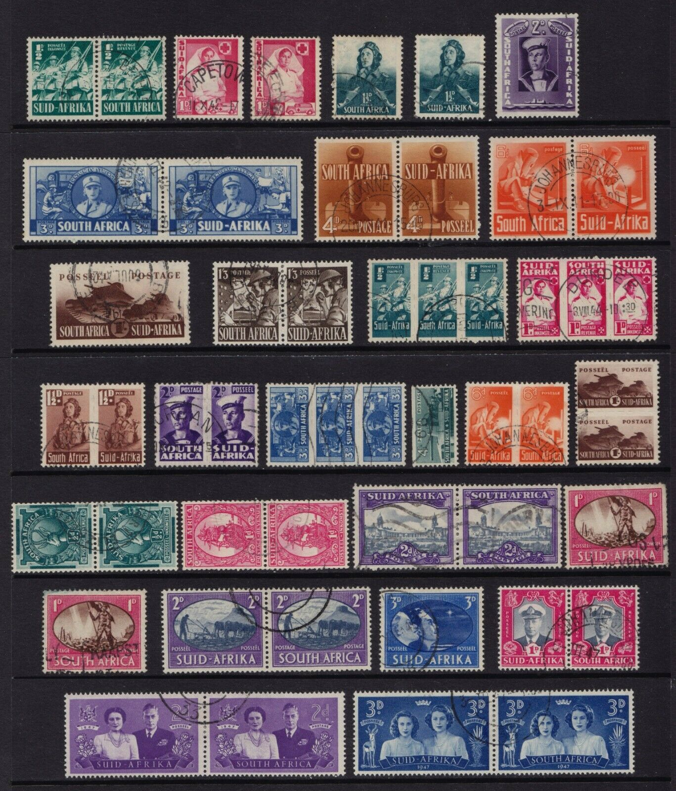 South Africa Fine Used 1941-1947 Issues, Some Good Pairs, Roulettes