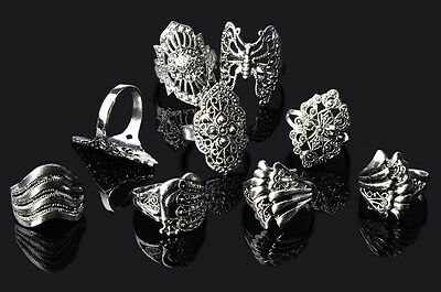100 Pcs Wholesale Jewelry Lots Mixed Style Tibet Silver Vintage Rings Free Ship